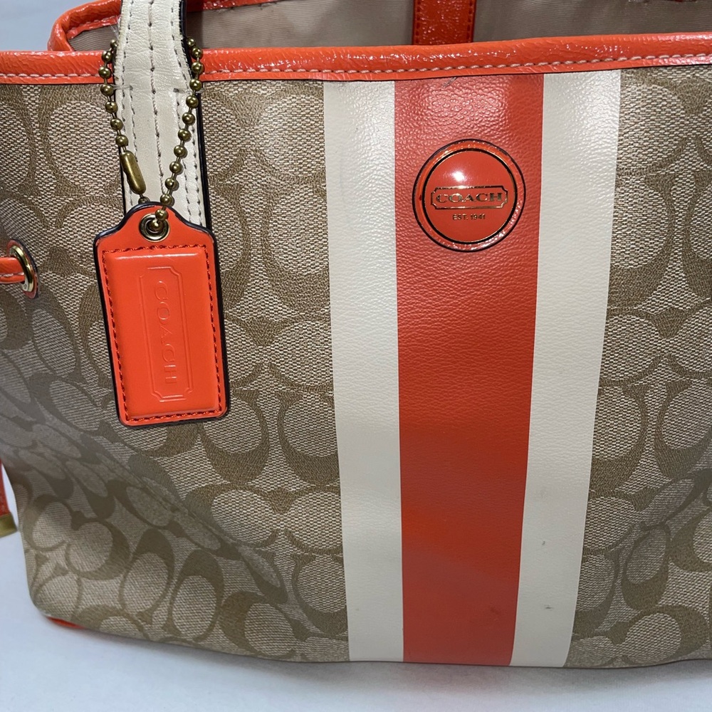 Coach Gorgeous Beige and Orange Shoulder Tote 👜 - Picture 7 of 11